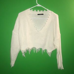 White long-sleeve distressed shirt